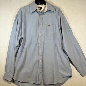 Tommy Hilfiger Mens Long Sleeve Light Blue Chambray ButtonUp Shirt Lg with Stain